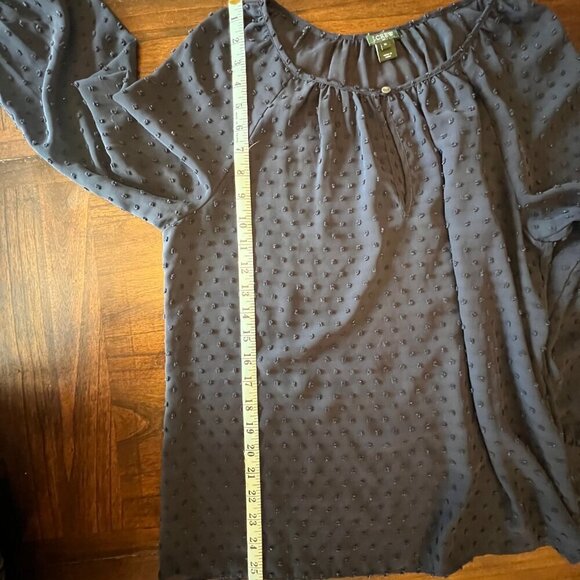 J. Crew Navy Swiss Dotted Long Sleeve Button Keyhole Sheer Blouse, Size Medium - Picture 9 of 9
